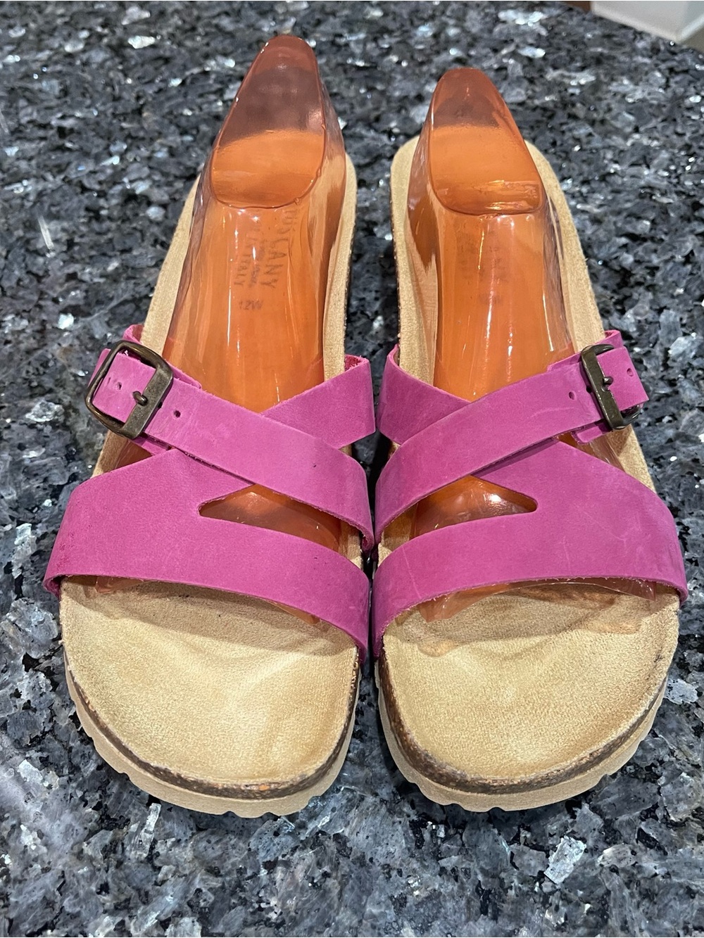 Tuscany Magenta Suede Sandals with Buckle Straps 12W